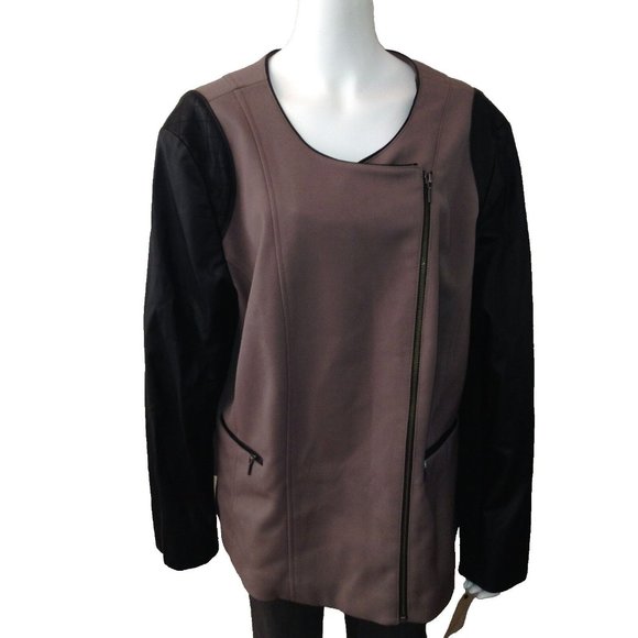 Sejour Jackets & Blazers - Sejour Moto Jacket Size 24W Womens Blazer 2 Tone Asymmetric Zip Up Taupe Dusk